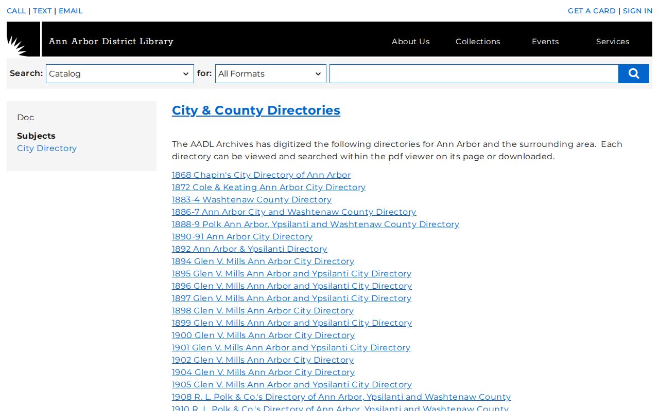 Ypsilanti city directory collection at Ann Arbor District Library