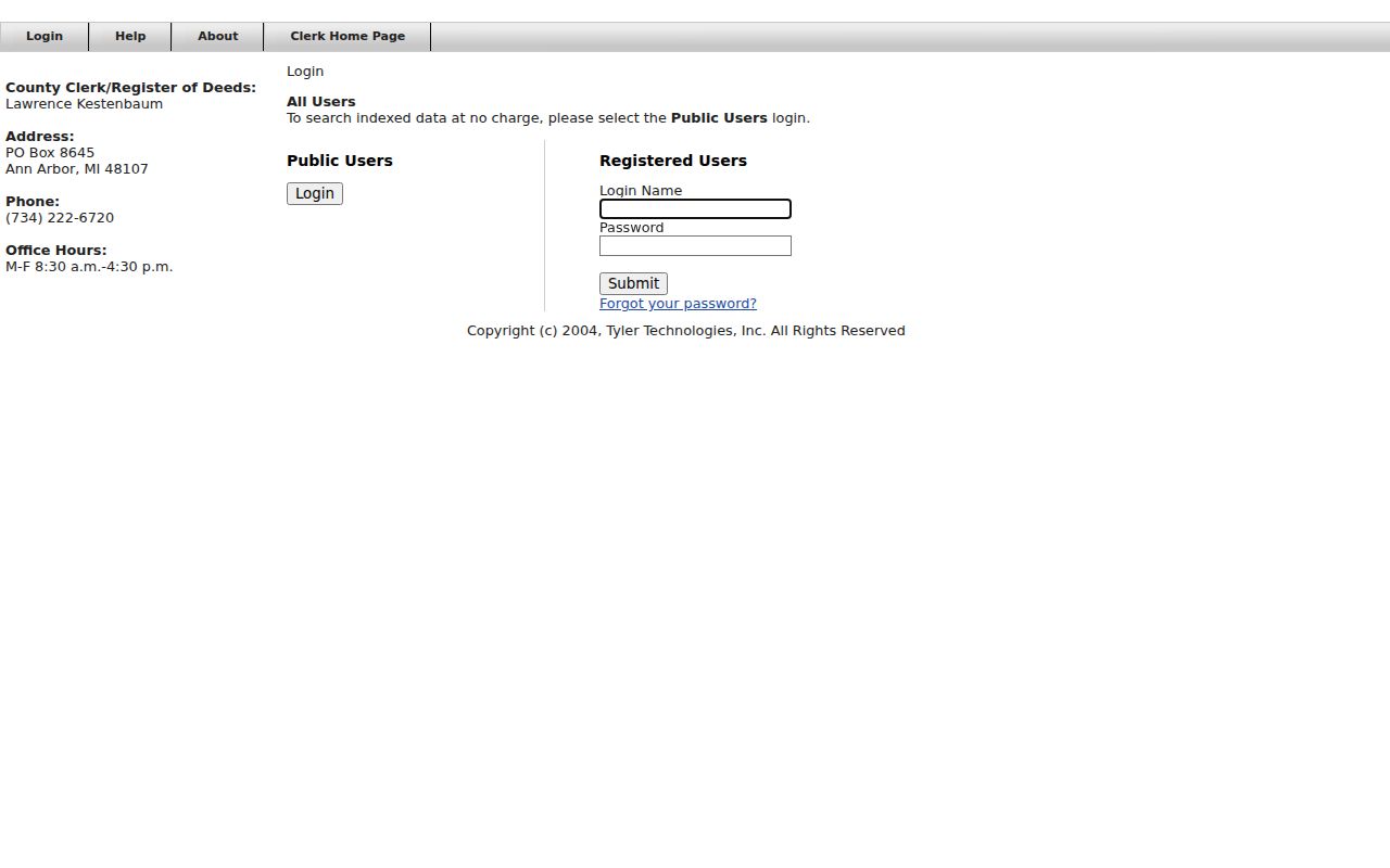 Ypsilanti resident lookup Washtenaw County vital records index entry screen